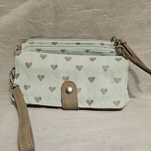 Heart Patterned Light Blue And Grey Women's Bag